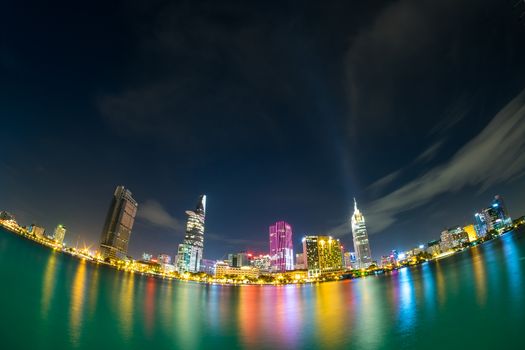 Colorful sunset on Sai Gon river. Ho Chi Minh city, Viet Nam