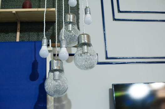 beautiful interior decor of light bulbs in studio
