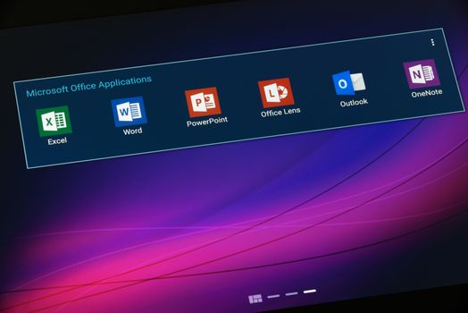 Krynica, Poland - December 19, 2016 - Microsoft Office Application on Android Tablet. Microsoft Office is an office suite of applications, servers, and services developed by Microsoft Corporation.