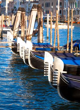 The gondola is a traditional, flat-bottomed Venetian rowing boat, very famous landmark of Venice town