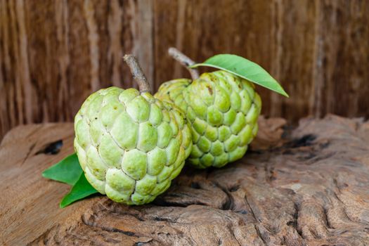 fresh custard apple on wooden background