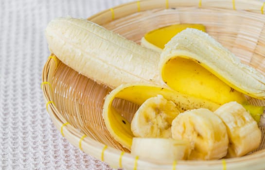 Banana on bamboo basket fresh tropical fruit. Sweet gift of nature