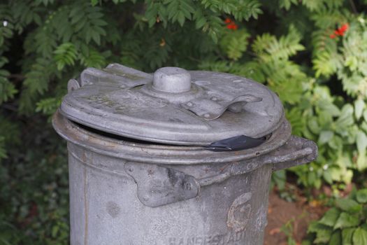 Top of a metal Waste Bin