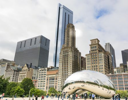 Chicago, IL, USA, october 28, 2016: Cloud Gate in Millennium Park in Chicago. The Cloud Gate is a major tourist attraction in Chicago
