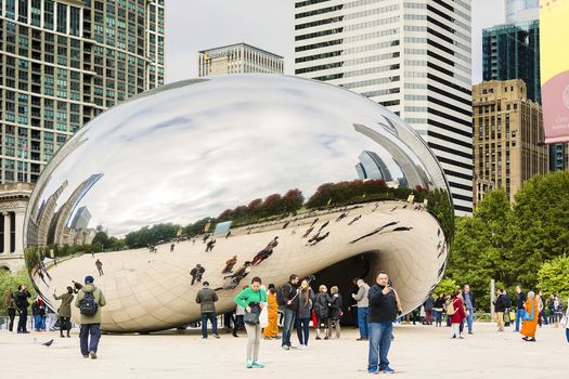 Chicago, IL, USA, october 28, 2016: Cloud Gate, also known as the Bean is one of the parks major attractions. Admission is free.