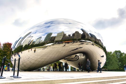 Chicago, IL, USA, october 28, 2016: Cloud Gate, also known as the Bean is one of the parks major attractions. Admission is free.