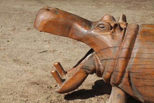 Wooden Skulpture of a Rhino on a Playground, Germany, Europe