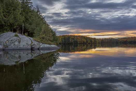 Rocky Shoreline of an Autumn Lake at Sunset - Ontario, Canada