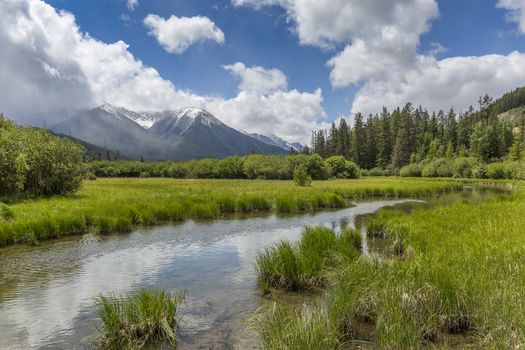 Vermillion Lakes and Rocky Mountains in late spring - Banff National Park, Alberta, Canada