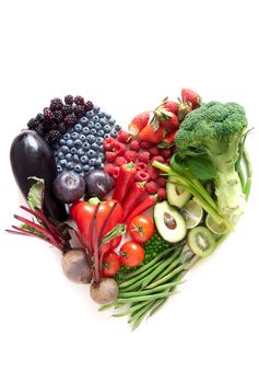 Heartshape fruits and vegetables with different color groups