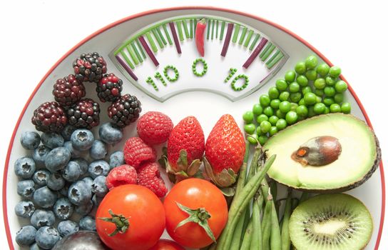 Bathroom weighing scales made of vegetables with healthy natural ingredients 