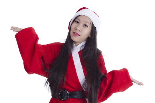 Santa woman oriental appearance on white background