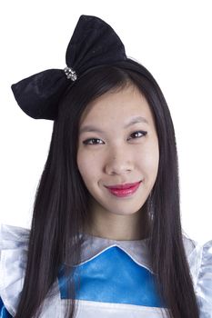 Young girl in the image of Alice on a white background