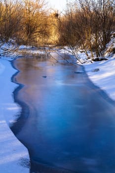 nature winter river covered with ice