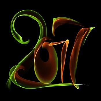 Happy new year 2017 flying digits numbers written with fire flame light on black background.