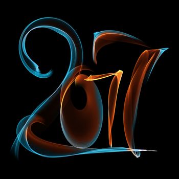 Happy new year 2017 flying digits numbers written with fire flame light on black background.