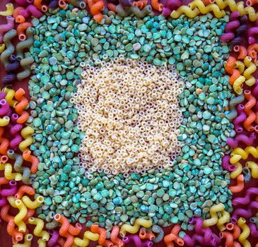 the pasta plus peas all colors of the rainbow on the table