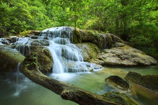 lime stone water fall in arawan water fall national park kanchanaburi thailand use for natural background 