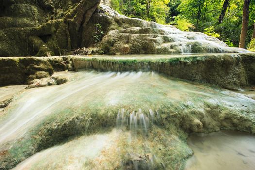 lime stone water fall in arawan water fall national park kanchanaburi thailand