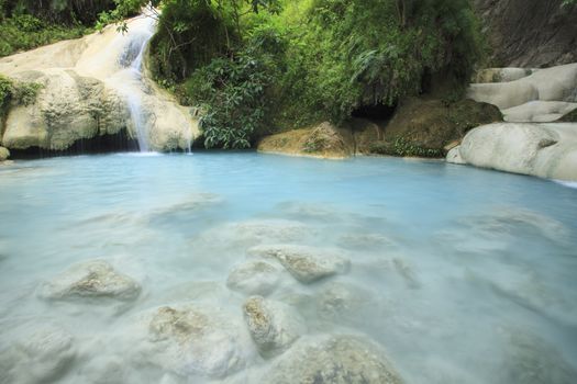 limestone waterfall in level seven of arawan national park kanchanaburi thailand