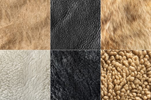 set texture of artificial fur and leather