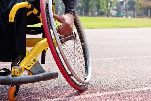 Detail image of wheelchair race on track,wheelchair race