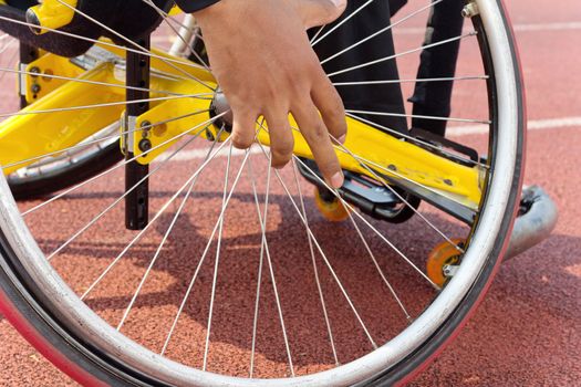 Detail image of wheelchair race on track,wheelchair race
