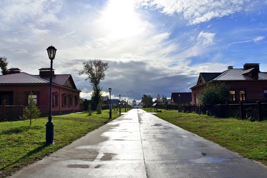 Road after rain on the Sviyazhsk island, Russia.