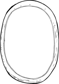 Cartoon outline doodle of single isolated oval picture frame