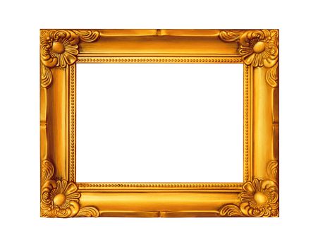 beautiful gold plated wooden frame isolated on white background.