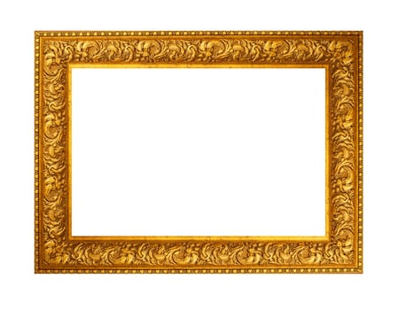 beautiful gold plated wooden frame isolated on white background.