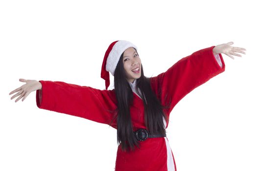 Santa woman oriental appearance on white background