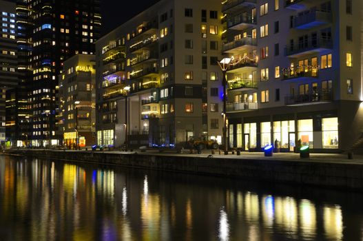 Modern apartment buildings.