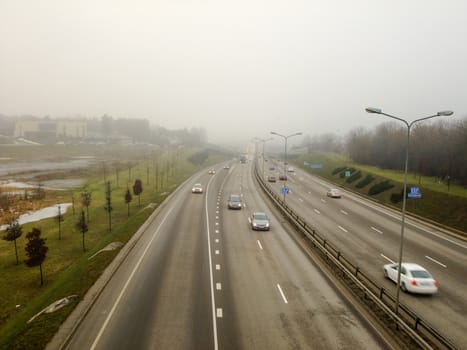 View from above of the Highway in Vilnius City, Lithuania