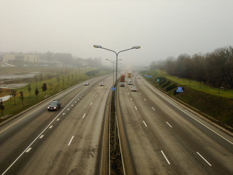 Center View from above of the Highway in Vilnius City, Lithuania
