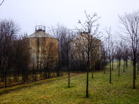 Two Cisterns standing in the Fields of Vilnius City, Lithuania