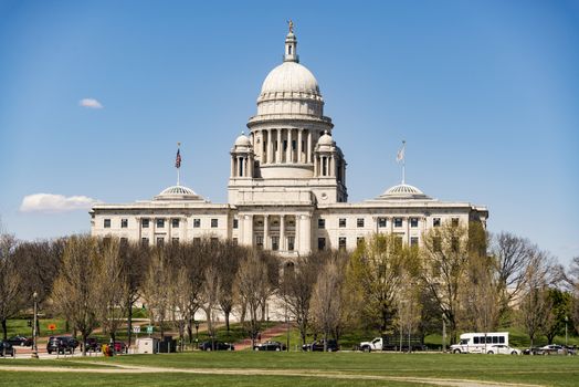 The Rhode Island State House is the capitol of the U.S. state of Rhode Island. It is located on the border of the Downtown and Smith Hill sections of the state capital city of Providence.