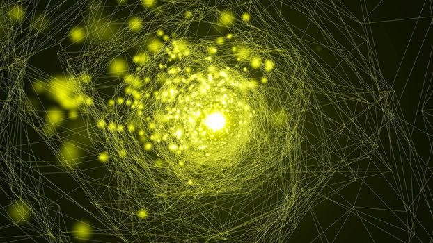 Virtual wireframe technology tunnel. Abstract background with flares.