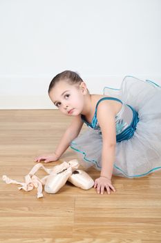 Toddler dancer in costume at dance studio