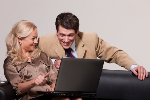 Young woman and man on isolated background