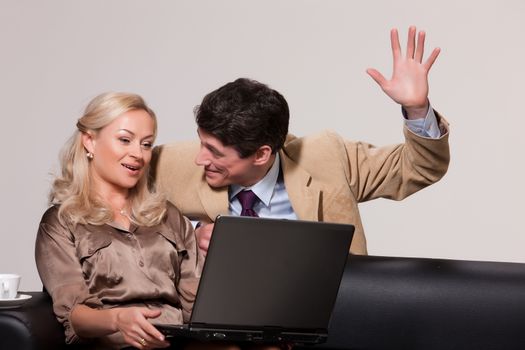 Young woman and man on isolated background