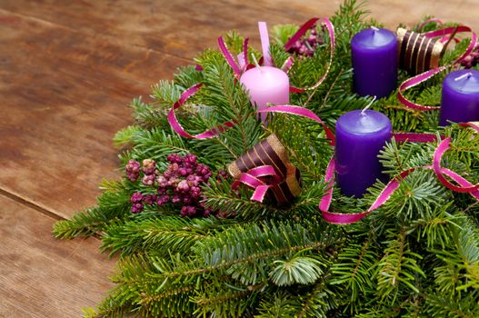 Christmas wreath advent wreath on wooden background with copy space