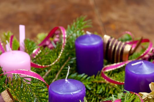 Christmas wreath advent wreath on wooden background with copy space