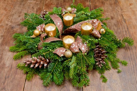 Christmas wreath advent wreath on wooden background with copy space