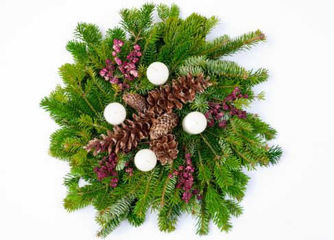 Christmas wreath advent wreath on wooden background with copy space