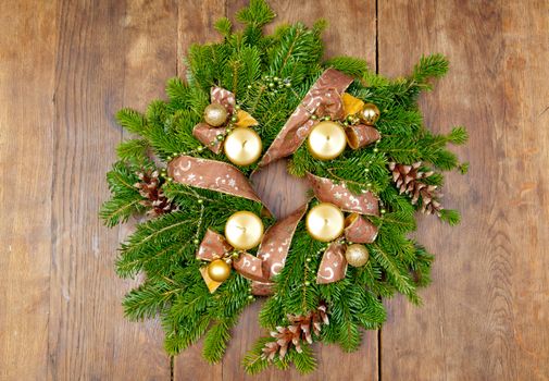 Christmas wreath advent wreath on wooden background with copy space