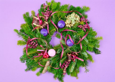 Christmas wreath advent wreath on wooden background with copy space