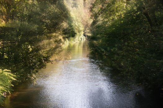 Beautiful view on the calm river Wupper, Germany, NRW.