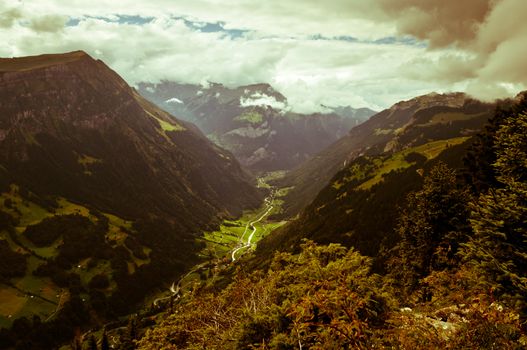 The Alps in Switzerland, high peaks steep valleys, Swiss Alps in Berner Oberland