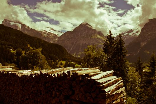 The Alps in Switzerland, high peaks steep valleys, Swiss Alps in Berner Oberland